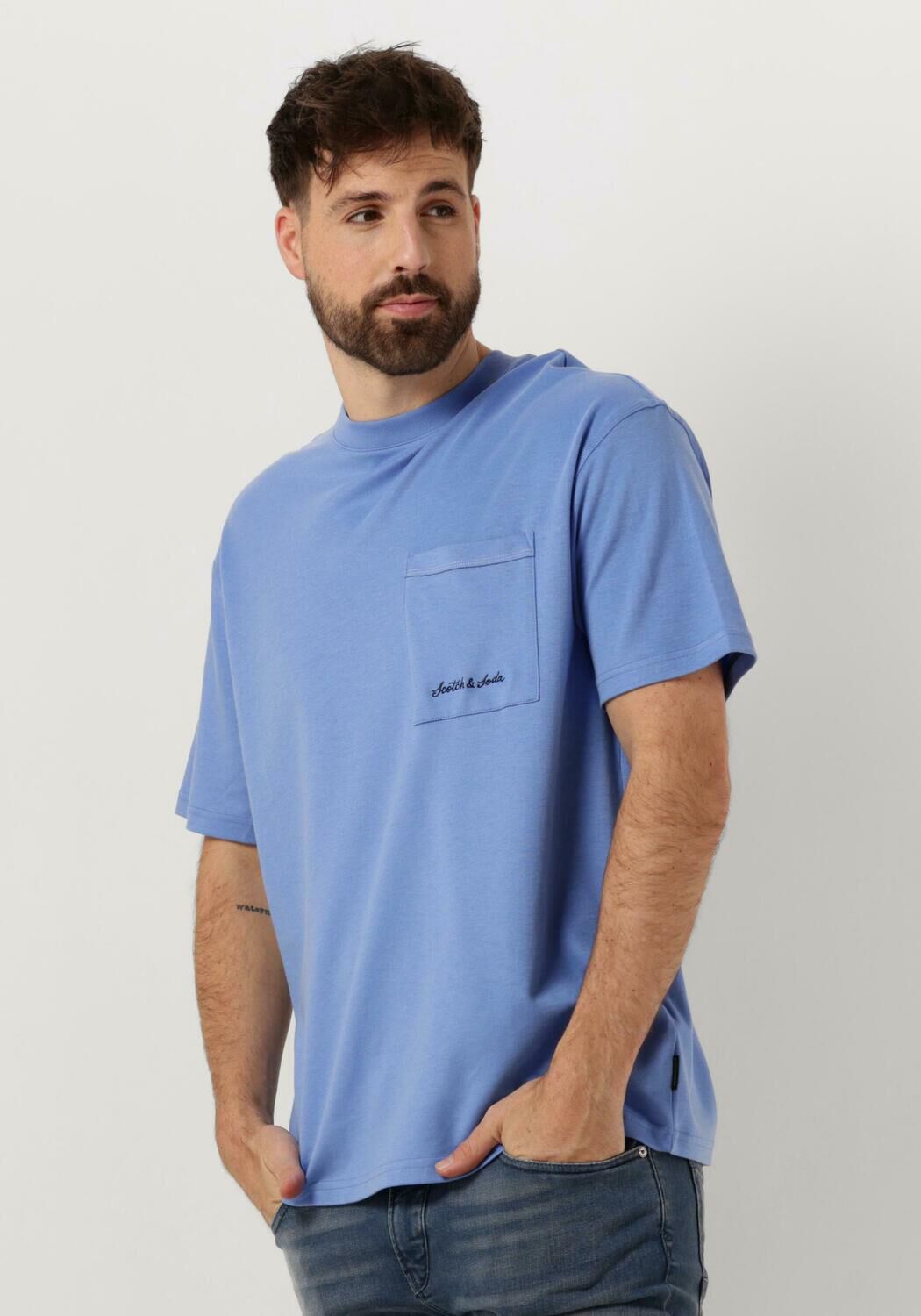 Blauwe SCOTCH SODA T shirt COTTON LYOCELL POCKET T SHIRT Omoda