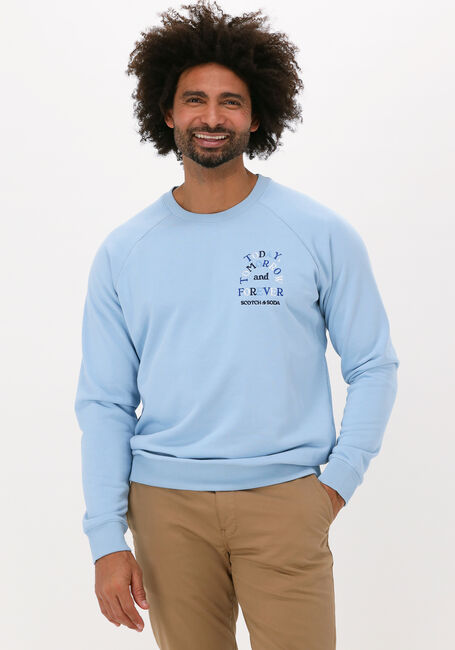 Lichtblauwe SCOTCH & SODA Sweater EMBROIDERED RAGLAN CREW-NECK S - large