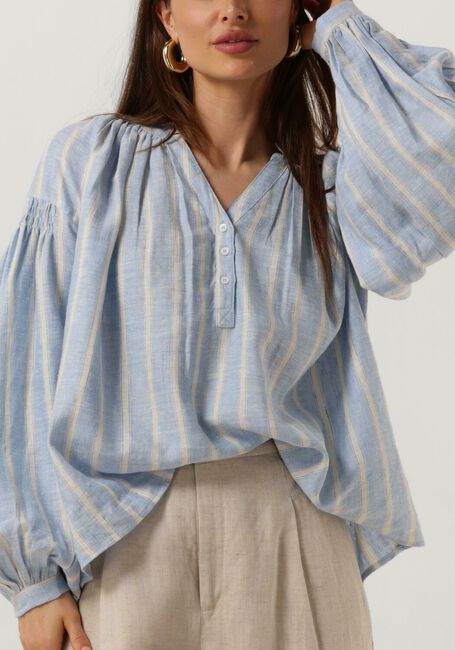 Lichtblauwe MOS MOSH  SAFI STRIPED LINEN SHIRT - large