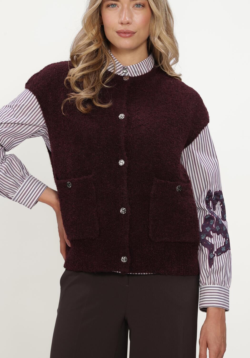 STUDIO AR IDONY BOUCLE KNIT Pulls & Gilets Bordeaux - large