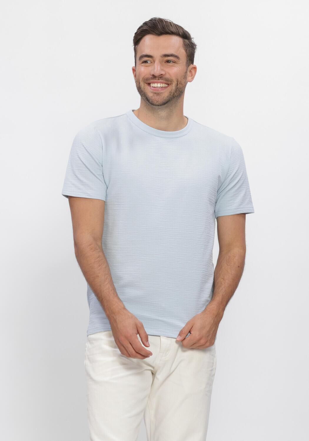 SELECTED MEN SLHSANDER SEERSUCKER SS O-NECK  TEE Polos & T-Shirts en bleu - large