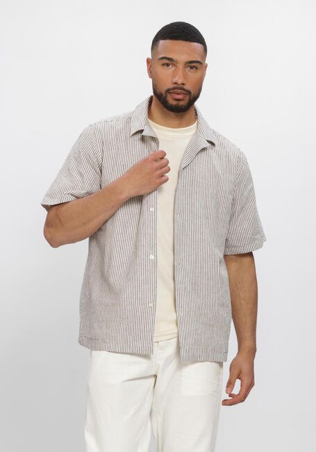 LES DEUX Chemise d&eacute;contract&eacute; LUKAS STRIPE COTTON LINEN SS SHIRT &Eacute;cru - large