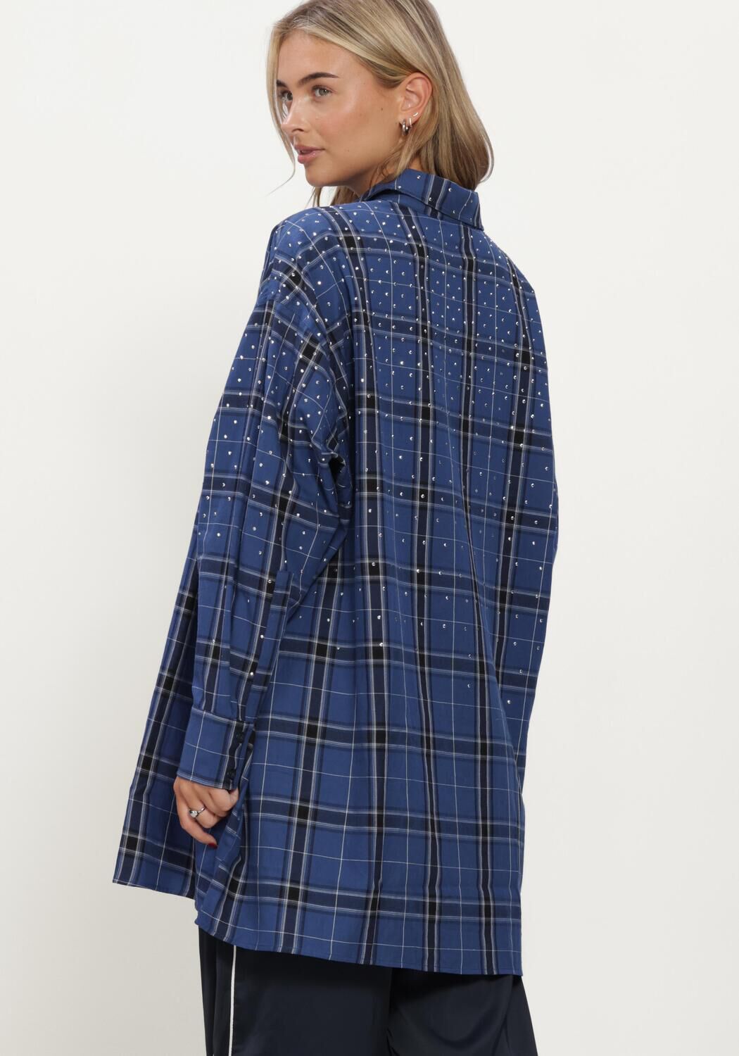 ALIX THE LABEL LADIES WOVEN STUDDED CHECK BLOUSE DRESS Blouses Bleu fonc&eacute; - large