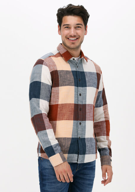 CAST IRON Chemise décontracté LONG SLEEVE SHIRT BOLD CHECK SLUB COTTON en marron - large