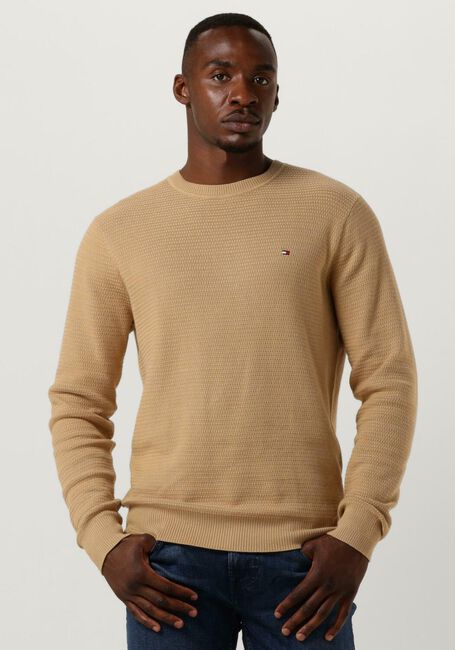 Khaki TOMMY HILFIGER Sweater INTERLACED STRUCTURE CREW NECK - large