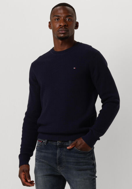 Donkerblauwe TOMMY HILFIGER Sweater INTERLACED STRUCTURE CREW NECK - large