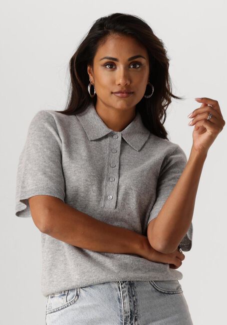 Grijze NEO NOIR T-shirt GRACIE KNIT POLO TEE - large