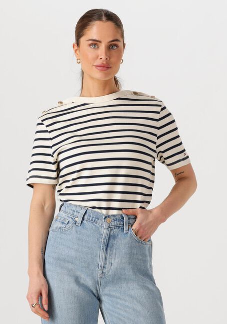 Ecru TOMMY HILFIGER T-shirt REG STRIPE GOLD BTN C-NK SS - large