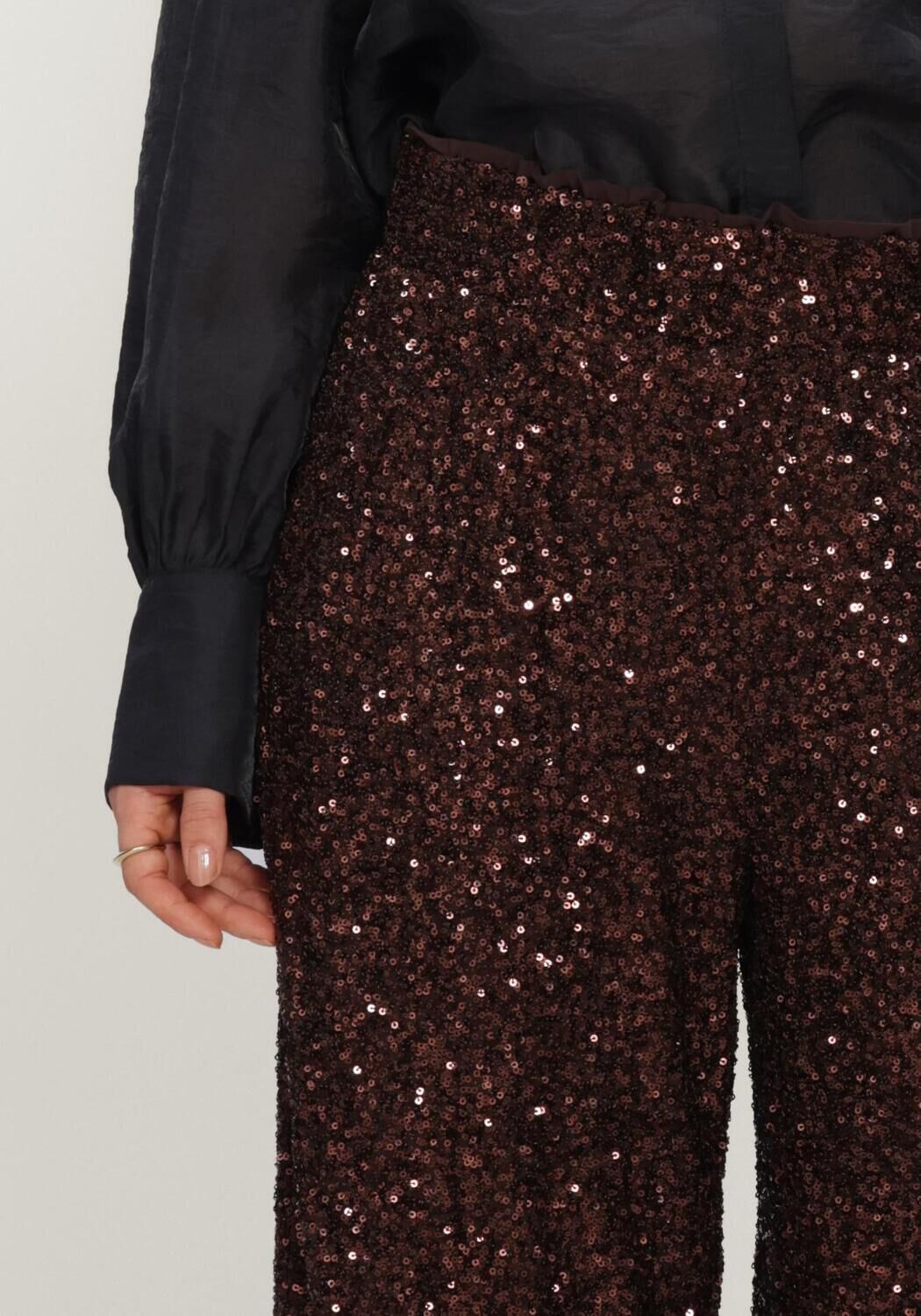 STUDIO ANNELOES Pantalon large Darielle sequin balloon trousers en marron - large