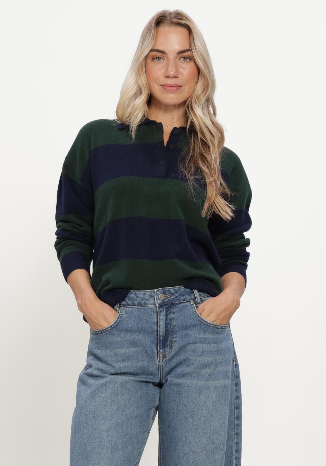 Donkergroene MY ESSENTIAL WARDROBE Trui MWJOLA KNIT POLO PULLOVER - large