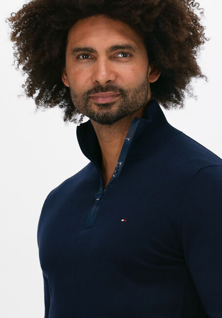 TOMMY HILFIGER Pull MIXED MEDIA ZIP MOCK Bleu fonc&eacute; - large