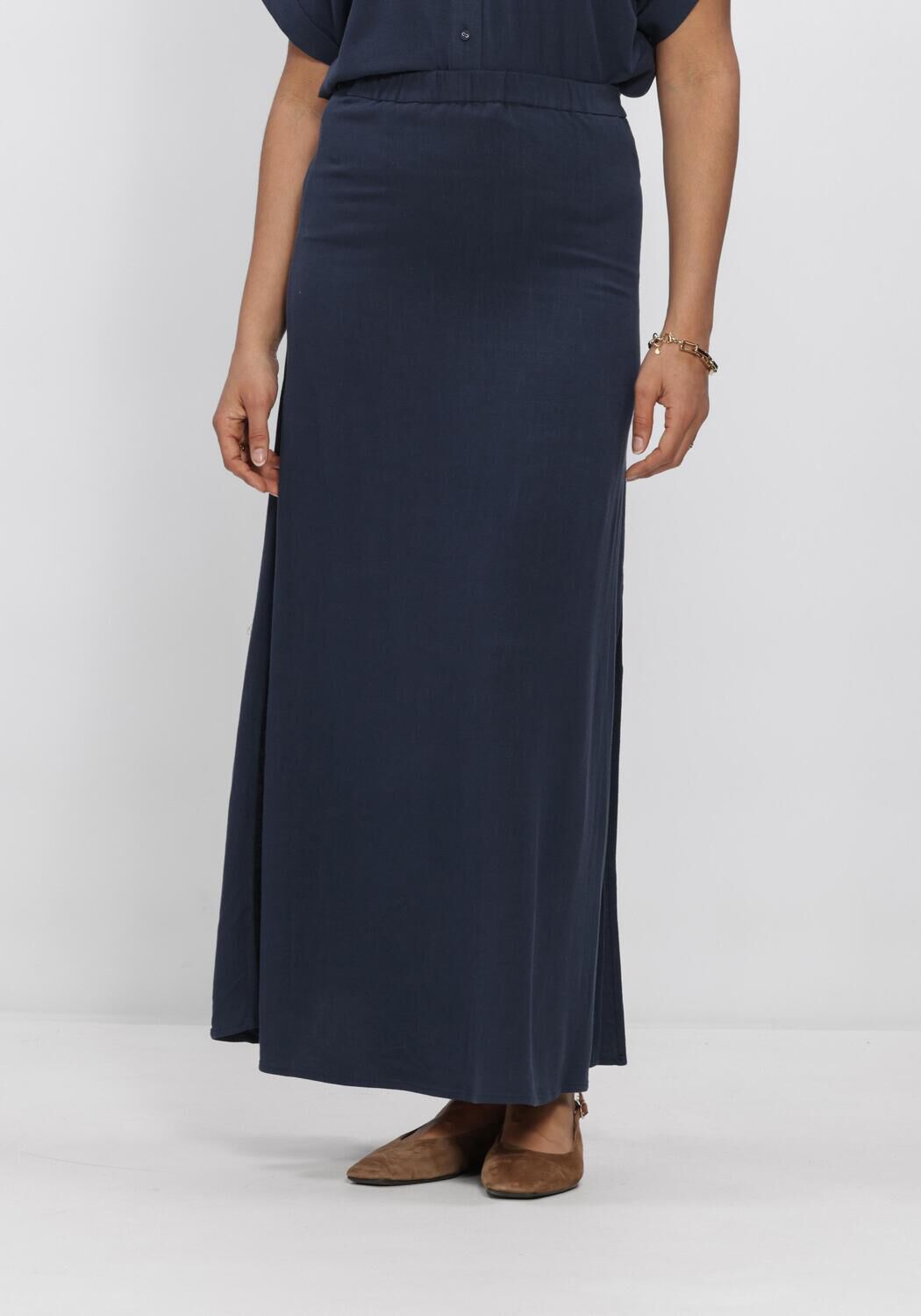 SELECTED WOMEN Jupe maxi SLFVIVA HW ANKLE LINEN BLEND SKIRT Bleu fonc&eacute; - large
