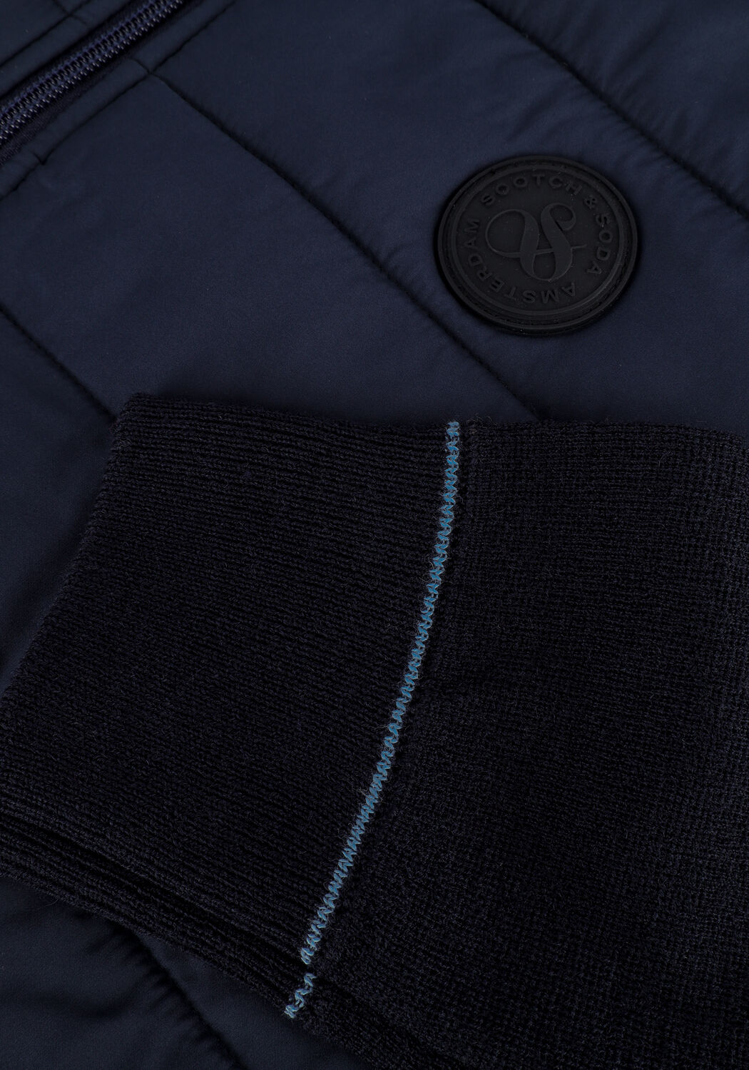 Blauwe SCOTCH & SODA Gewatteerde jas PADDED JACKET WITH KNITTED SLEEVE AND BACK PANEL - large