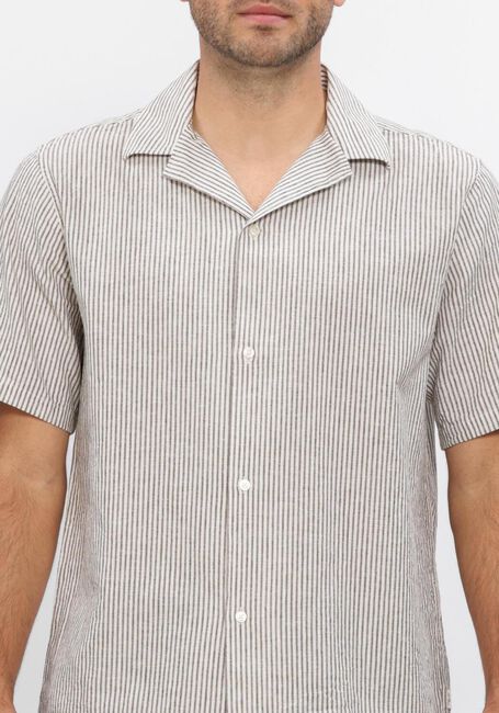 Bruine LES DEUX Casual overhemd LUKAS STRIPE COTTON LINEN SS SHIRT - large
