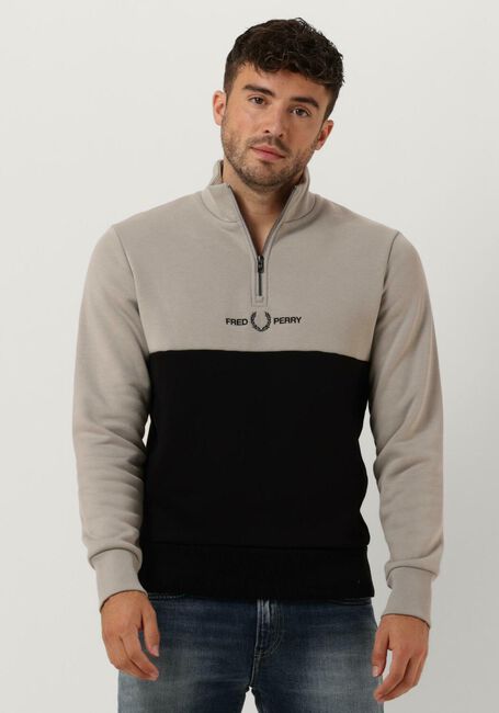 FRED PERRY Chandail EMBROIDERED HALF ZIP SWEAT en noir - large