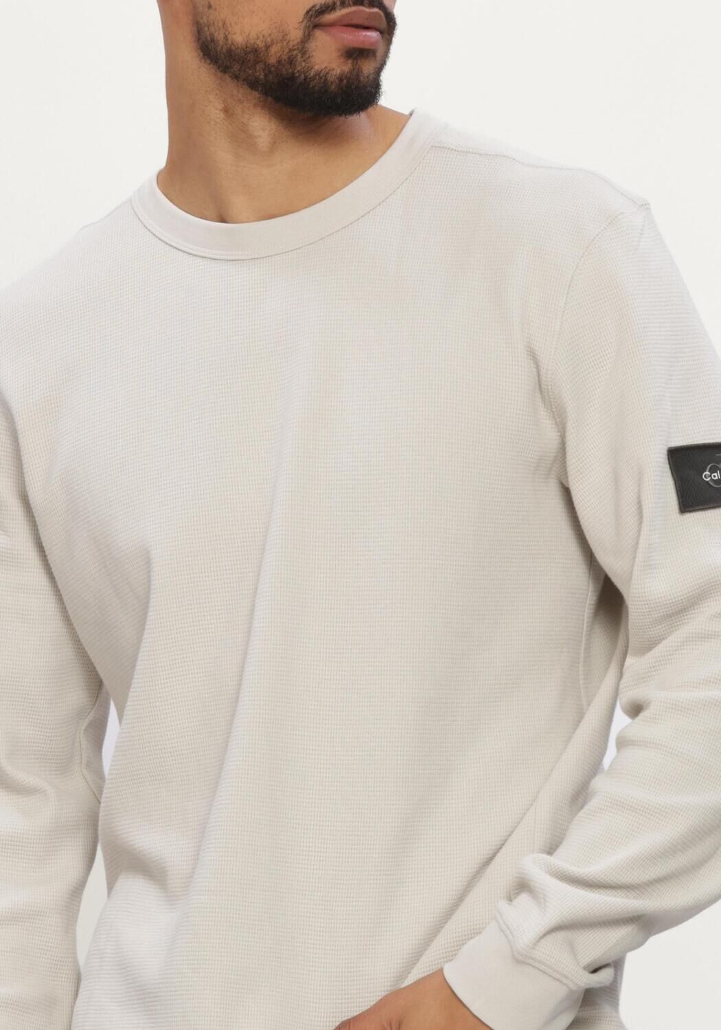 CALVIN KLEIN T-shirt LS WAFFLE BADGE CREWNK TEE en beige - large