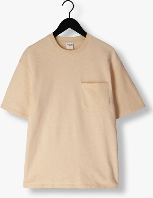 SELECTED HOMME T-shirt SLHLOOSSAUL SLUB SS O-NECK TEE en beige - large