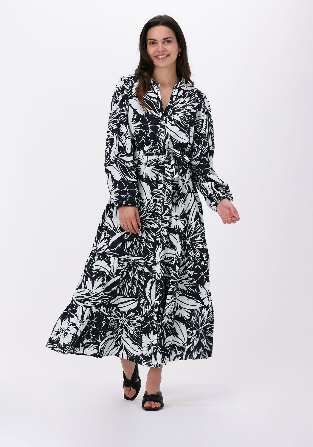 Zwarte SUMMUM Maxi jurk DRESS TWO TONE FLOWER Omoda