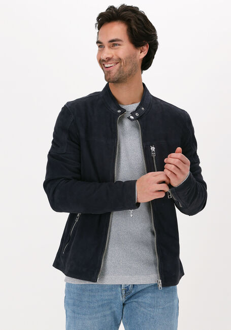 GOOSECRAFT Veste en cuir GALLION BIKER Bleu foncé - large