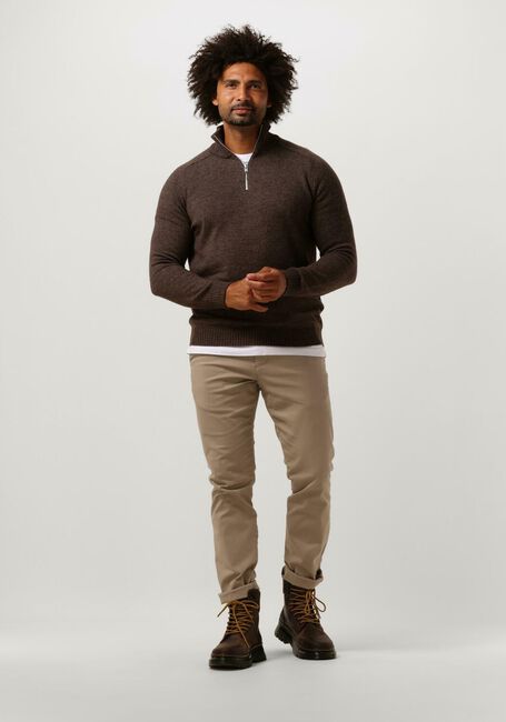 Bruine SELECTED MEN Trui SLHREG DAN WOOL-MIX ZIP HIGH NECK OW - large