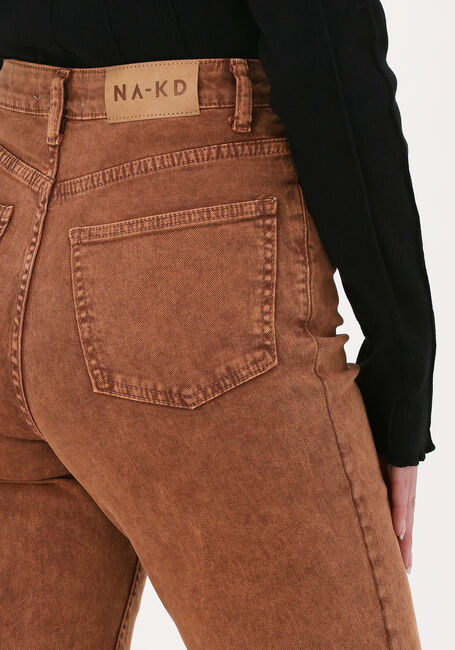 Bruine RIANNE MEIJER x NA-KD Straight leg jeans HIGH WAIST RAW EDGE DENIM - large