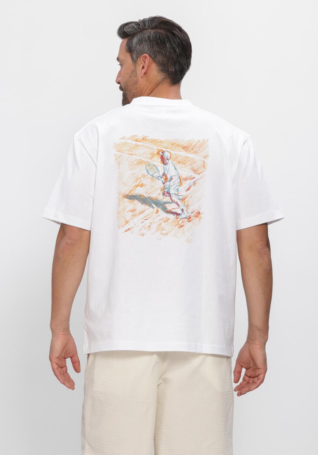 Witte LACOSTE T-shirt RELAXED FIT PRINTED HEAVY COTTON T-SHIRT - large