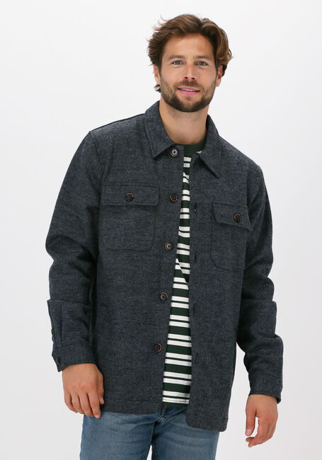 Grijze ANERKJENDT Overshirt AKOSCAR BOILED WOOL OVERSHIRT - large