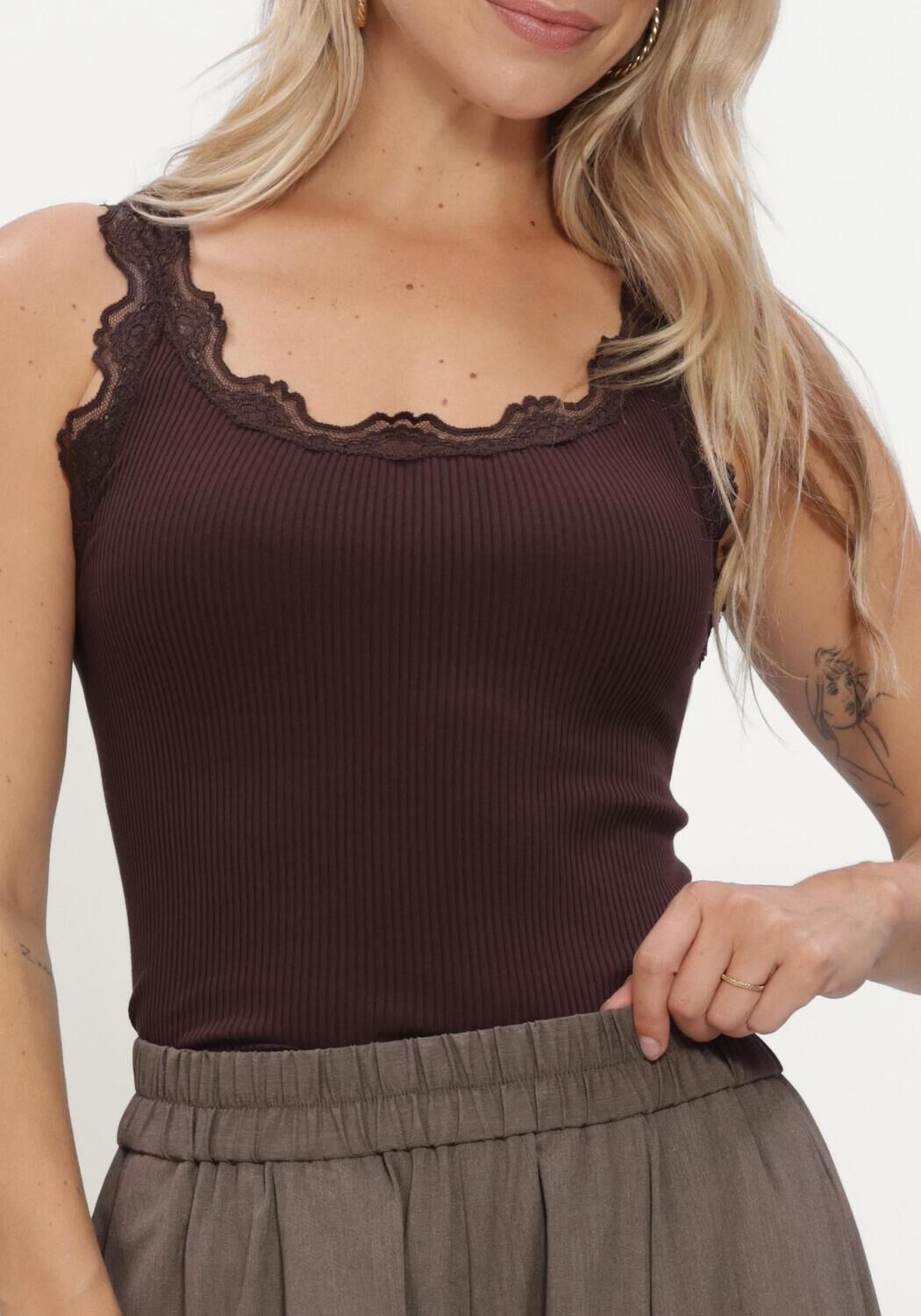 ROSEMUNDE Haut BABETTE SILK SL U-NECK LONG LACE en marron - large