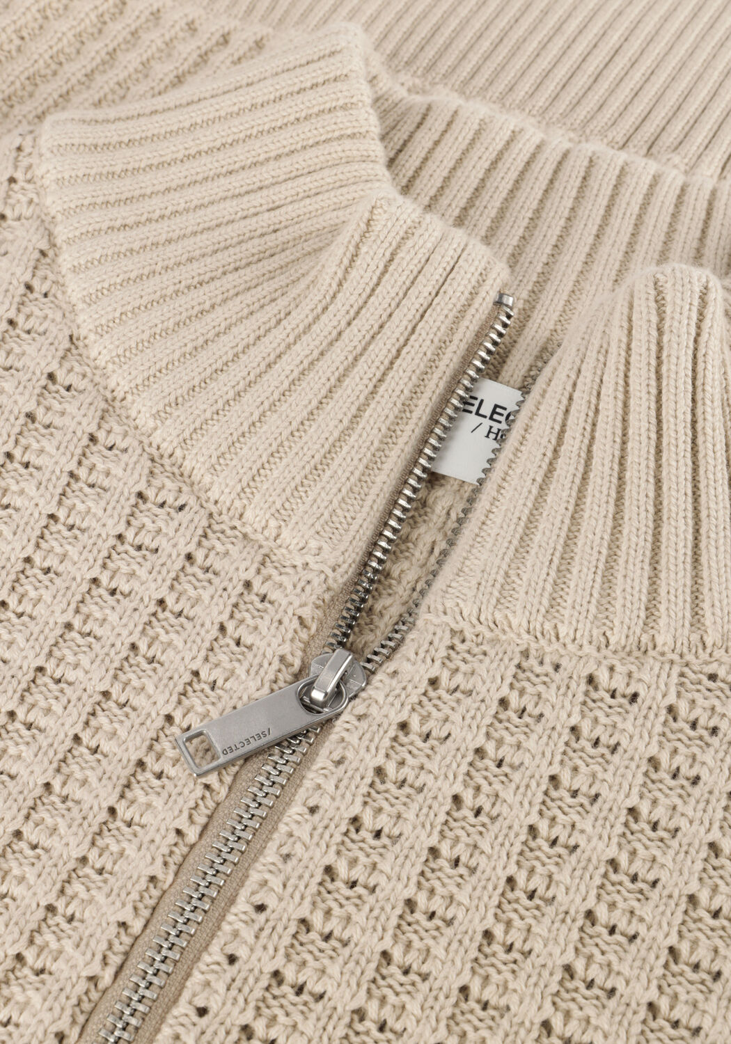 SELECTED MEN Pull SLHTOM LS KNIT STRUCTURE HALF ZIP en beige - large
