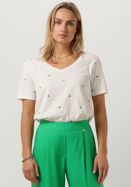 Ecru FABIENNE CHAPOT T-shirt PHIL V-NECK GREEN HEART T-SHIRT - large