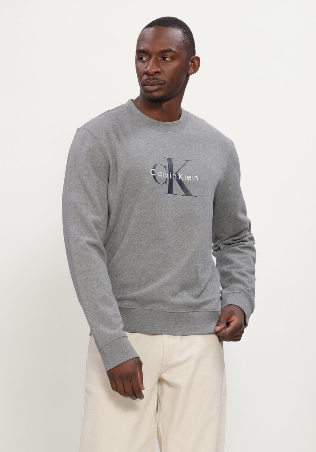 Grijze CALVIN KLEIN Sweater LS 350TERRY MNLG CN SWTSHRT - large