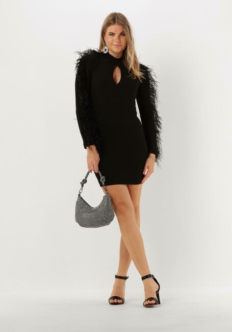 ACCESS Mini robe LONG SLEEVE MINI DRESS WITH FEAT en noir - large