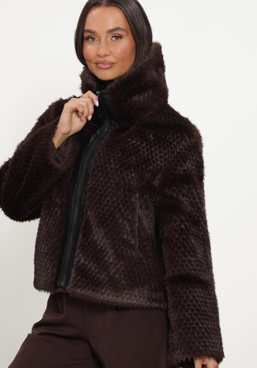 Bruine SIMPLE Faux fur jas WV-PL-FAFU-26-3 - large