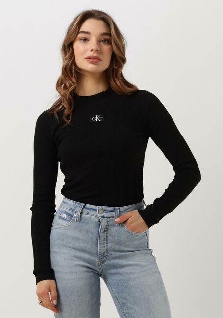 CALVIN KLEIN BADGE RIB LONG SLEEVE Hauts & T-shirts en noir - large