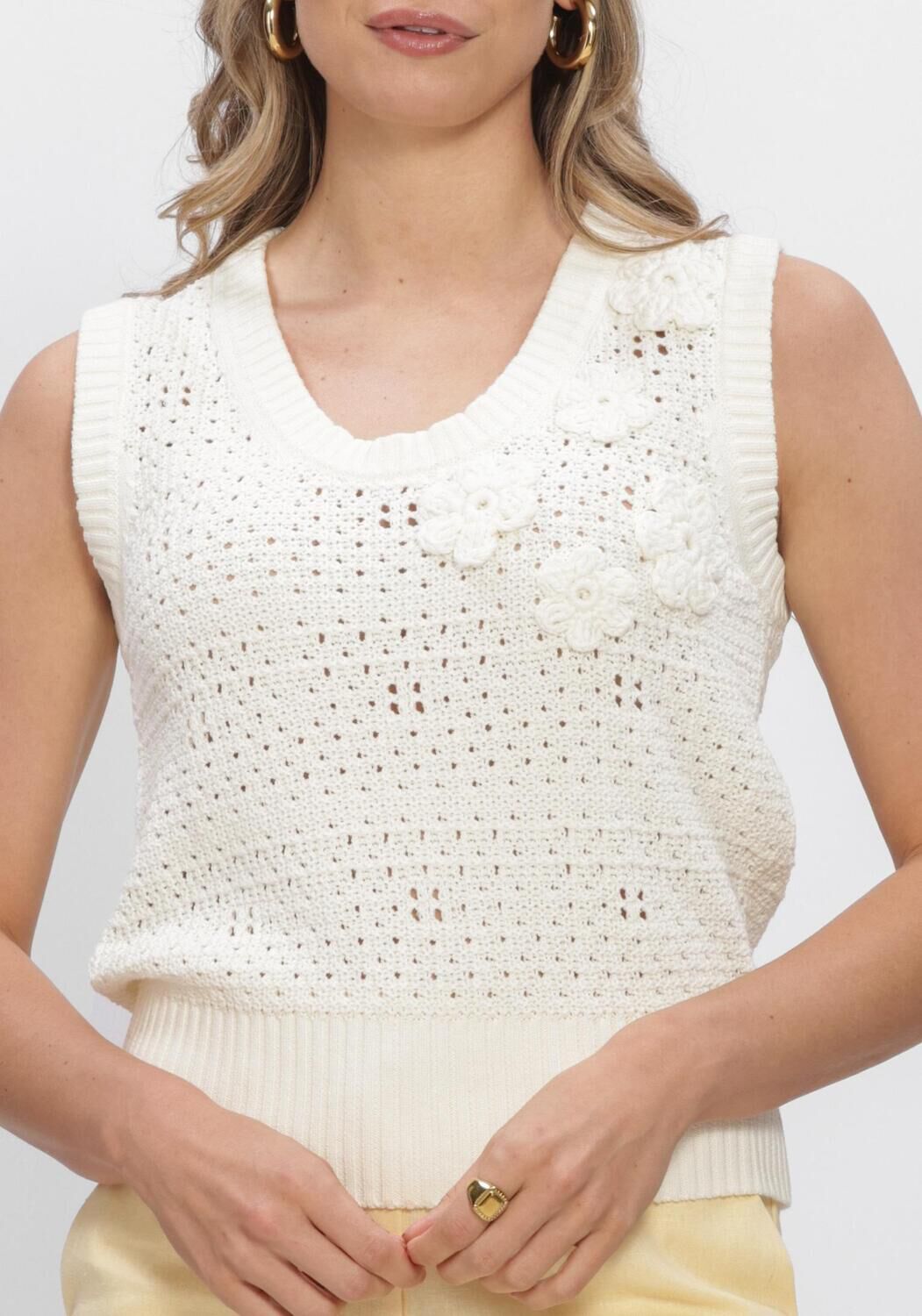 SELECTED WOMEN Haut SLFKARLA SL KNIT U-NECK TOP en beige - large