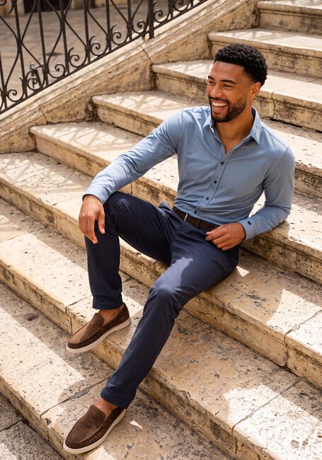 CAST IRON Chemise classique LONG SLEEVE SHIRT TWILL JERSEY en bleu - large