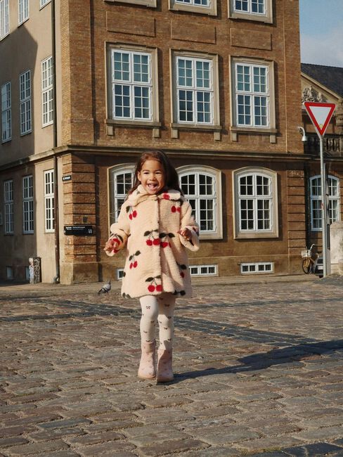 Beige KONGES SLOJD Faux fur jas FUZZIE COAT GRS - large