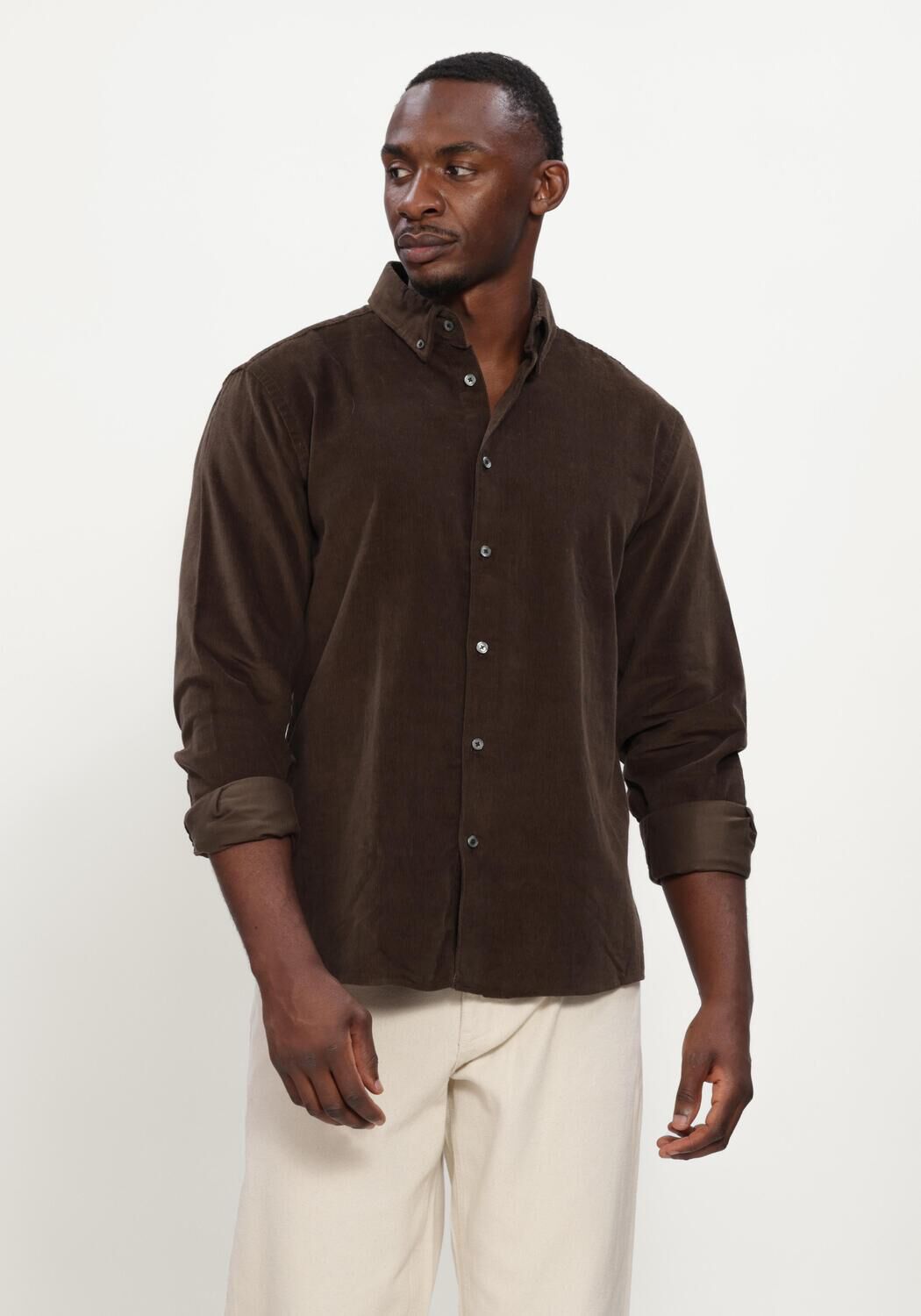 Bruine SELECTED MEN Casual overhemd SLMREGCOLE DANNI CORD BD LS SHIRT - large