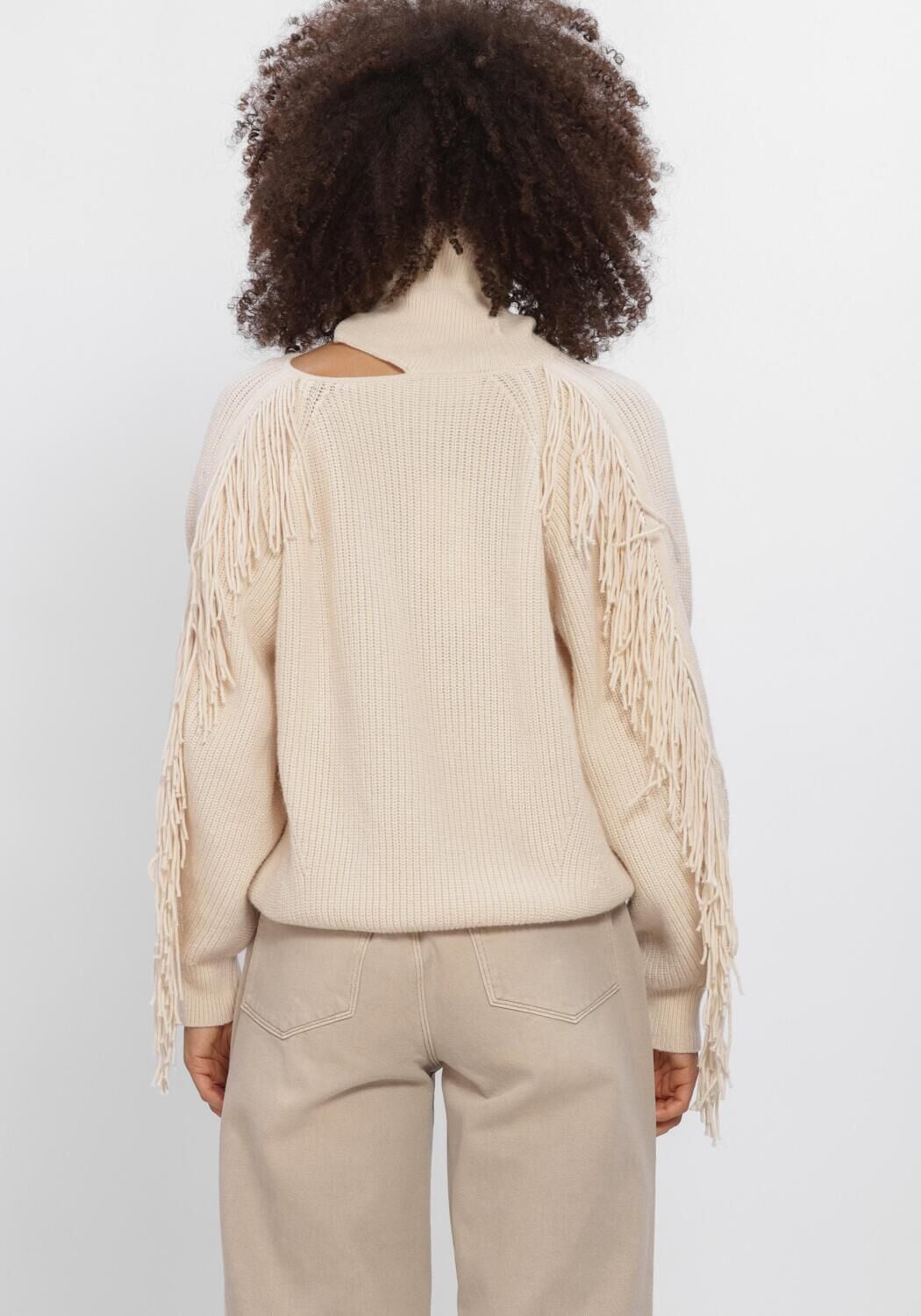 Creme DANTE6 Trui SIEGA CUT-OUT FRINGE SWEATER - large