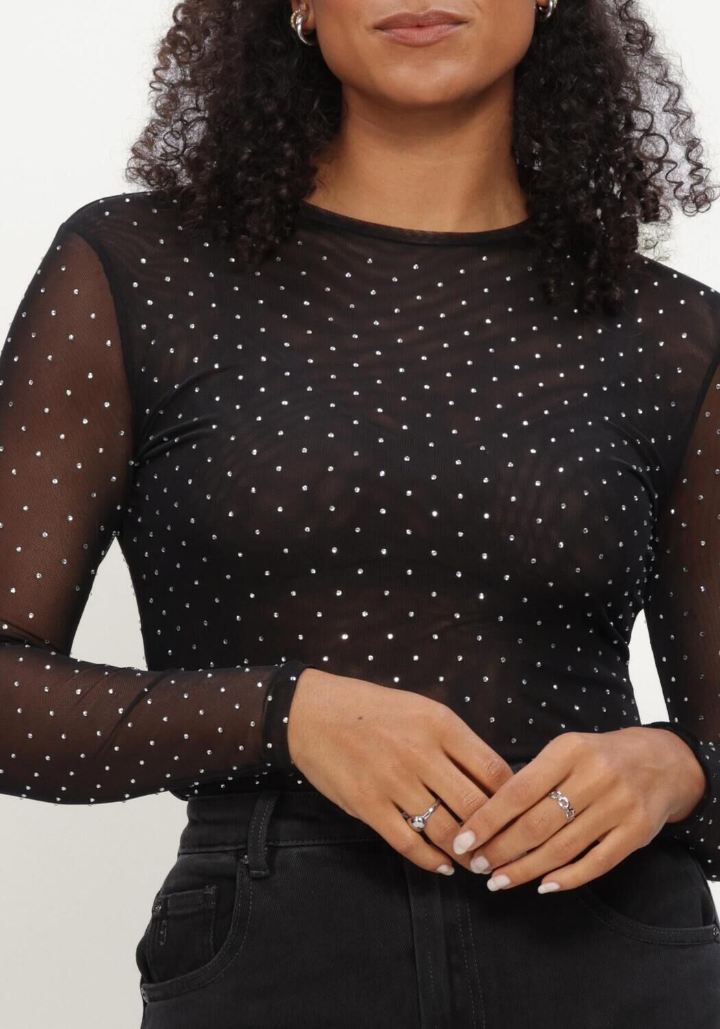 Zwarte STUDIO AR Top INES GLITTER MESH - large