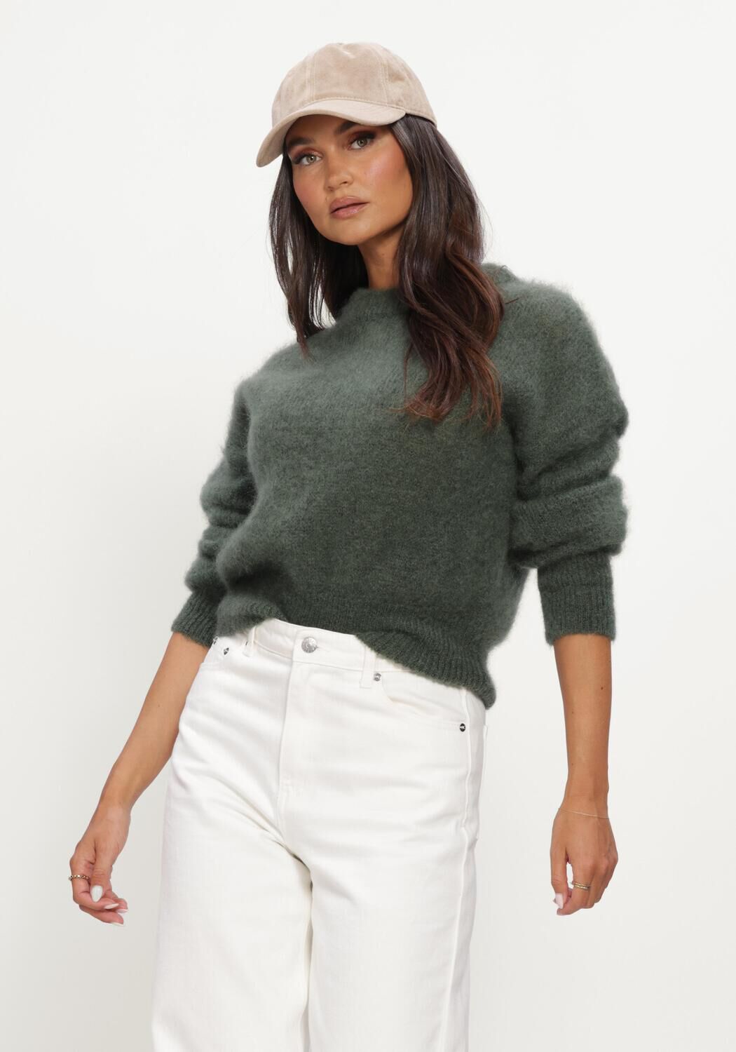 Donkergroene TWNS Trui SOLID LONG-SLEEVE ROUND NECK SWEATER - large