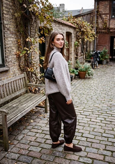 Bruine HAUTE L'AMITI&Eacute; Wijde broek JASMIN LEATHER HAREM PANT - large