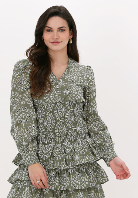 COLOURFUL REBEL BOWIE BRODERIE ANGLAISE SMOCK TOP Blouses en vert - large