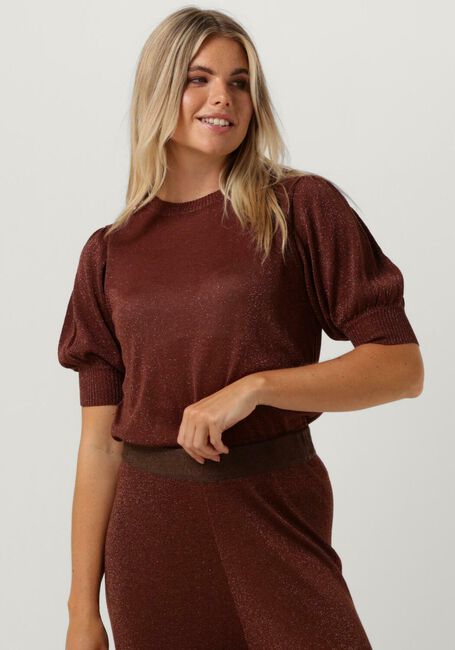 MINUS T-shirt LIVA PUFF HALF SLEEVE METALLIC KNIT PULLOVER en marron - large