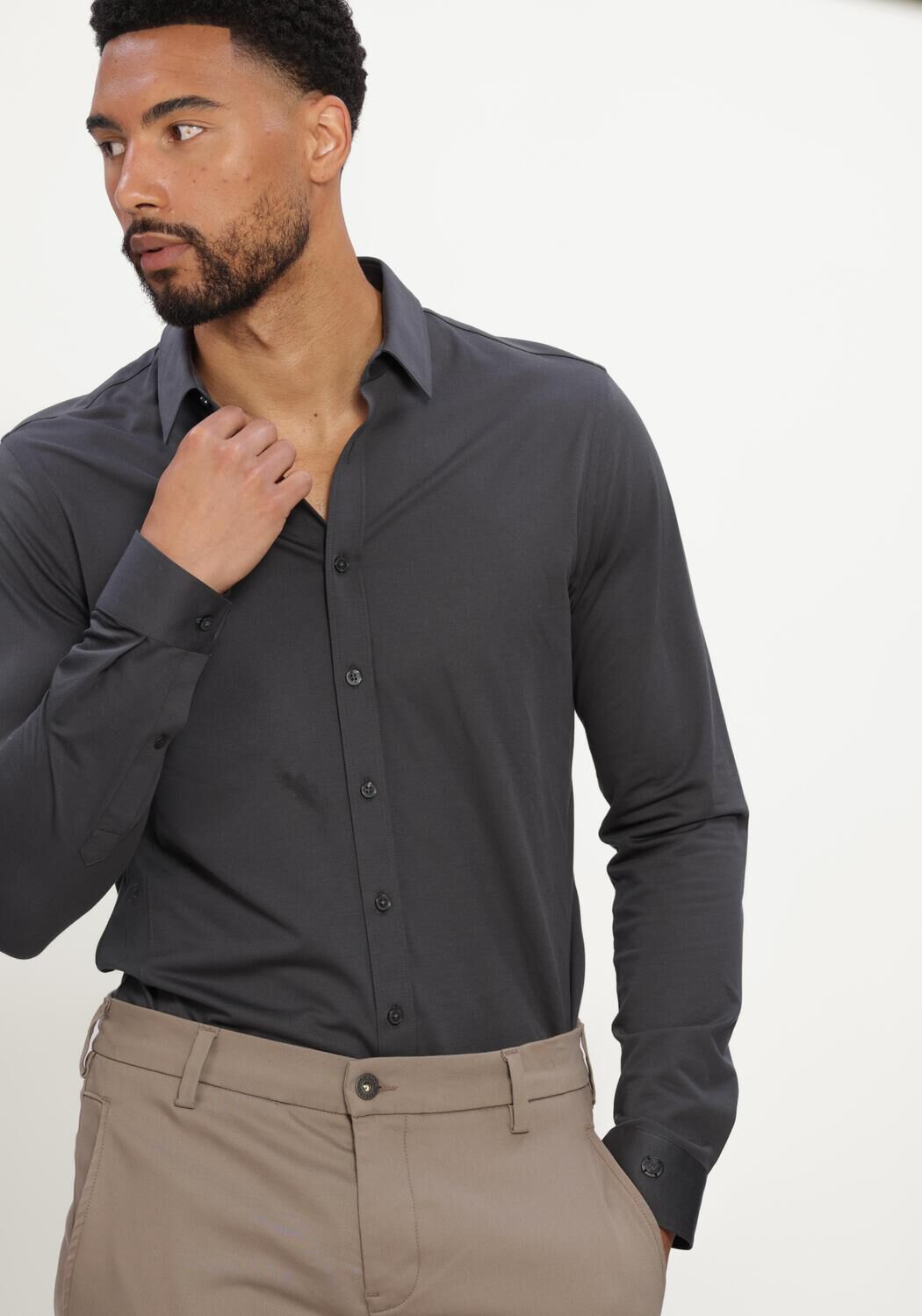 CAST IRON Chemise d&eacute;contract&eacute; LONG SLEEVE SHIRT TECH FINE JERSEY Gris fonc&eacute; - large