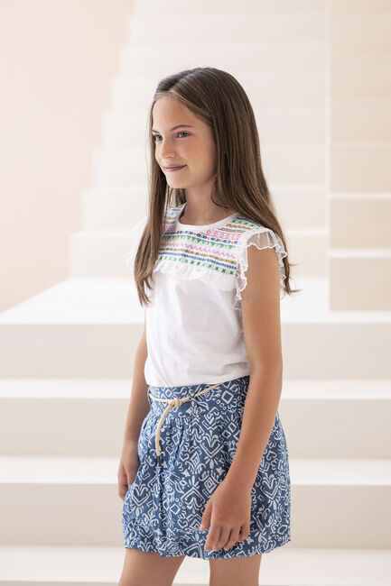 LIKE FLO Haut SLUB JERSEY TEE FANCY MESH en blanc - large