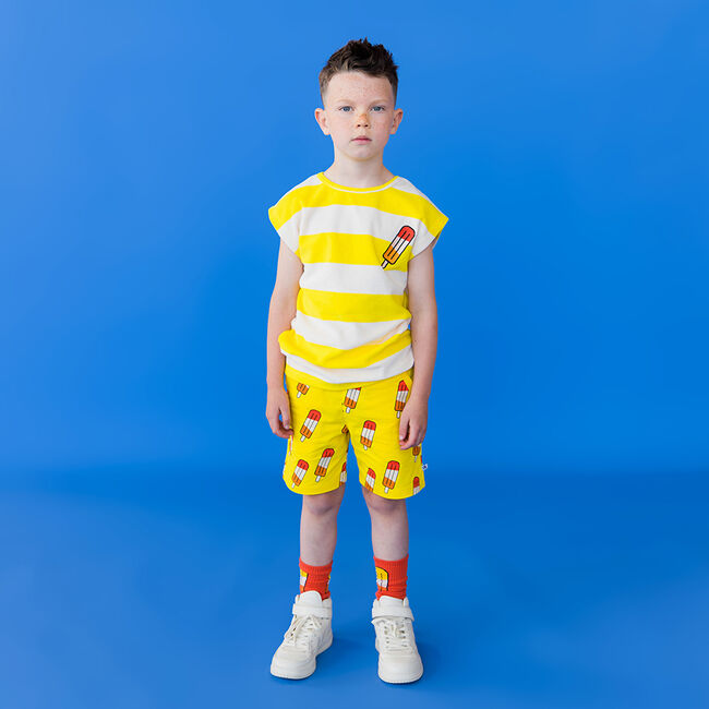 CARLIJNQ T-shirt STRIPES YELLOW - BOXY SHIRT WITH EMBROIDERY en jaune - large