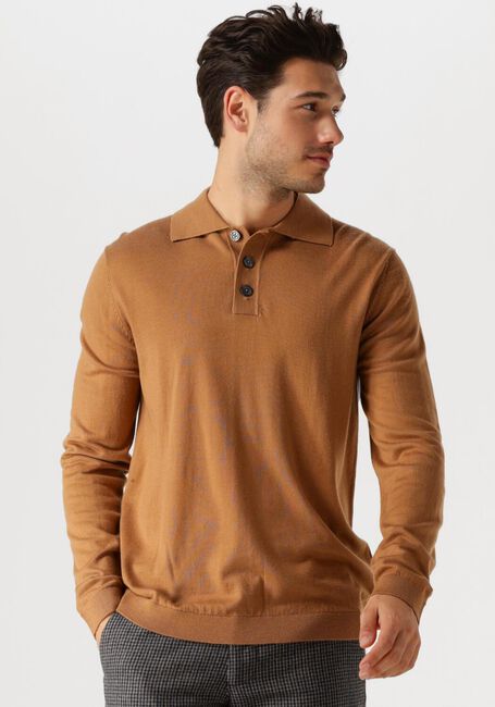SELECTED HOMME Pull SLHTRAY LS KNIT MERINO POLO en camel - large