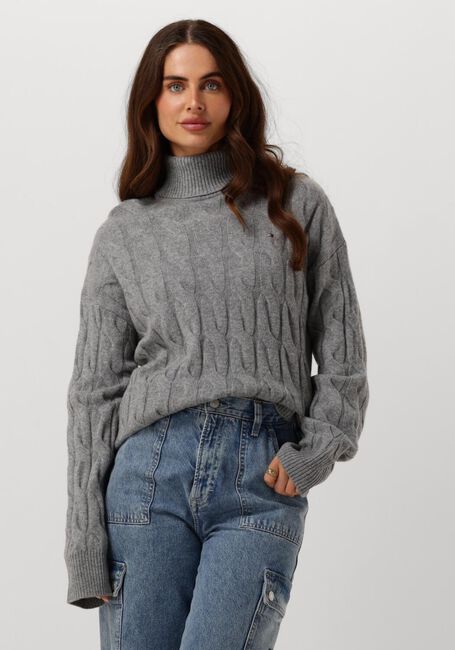TOMMY HILFIGER Col roulé SOFT WOOL CABLE ROLL-NK SWEATER en gris - large