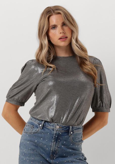 SUMMUM Haut ROND NECK TOP METALLIC COATED JERSEY en argent - large